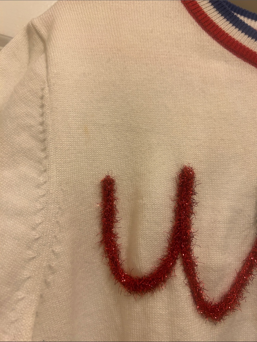 White 'USA' Short Sleeve Sweater with Red & Blue Trim - Picture 2 of 4